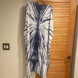 Tie-Dye Indigo and White Kaftan Cover-Up OS